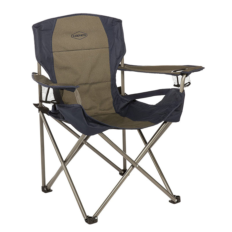 Kamp Rite Padded Folding Outdoor Camping Chair with Lumbar Support & Cupholders, Navy/Tan