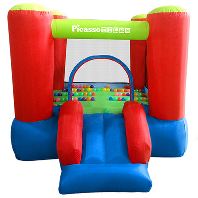 Picasso Tiles Jump & Slide Inflatable Kids Play Set Bounce House w/ Ball Pit