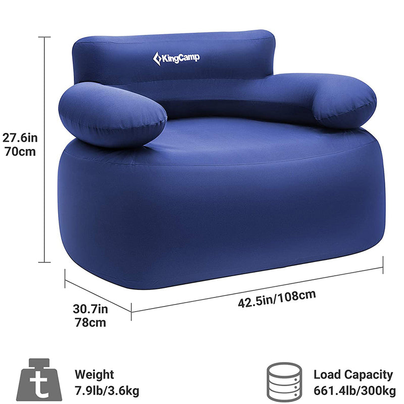 KingCamp Inflatable Portable Air Sofa Camping & Beach Chair Lounger w/ Bag, Blue