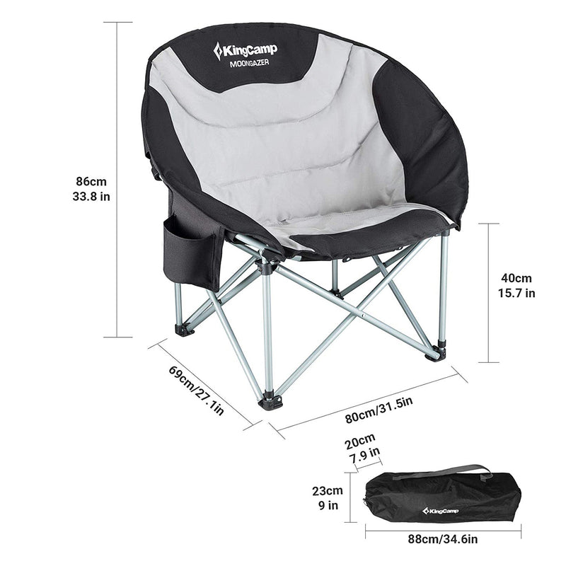 KingCamp Foldable Indoor/Outdoor Saucer Lounge Camping & Room Chair, Black/Grey