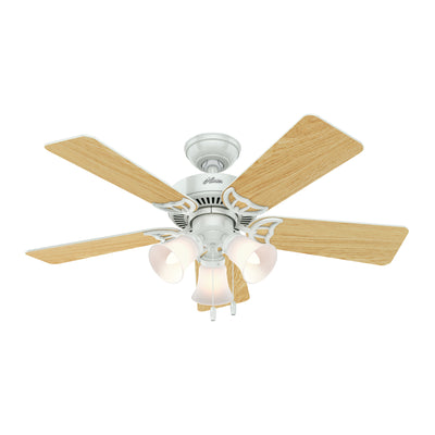 Hunter 44 Inch Quiet Breeze Fresh White Ceiling Fan with Pull Chain and Light