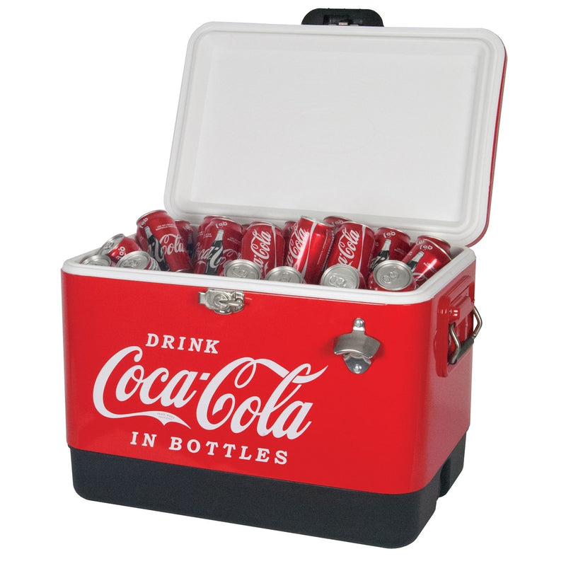 Koolatron 54 Quart Coca-Cola Portable Ice Chest Hard Cooler w/Bottle Opener, Red