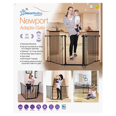 Dreambaby L2021BB Newport Adapta 33.5 to 79 Inch Baby and Pet Safety Gate, Black
