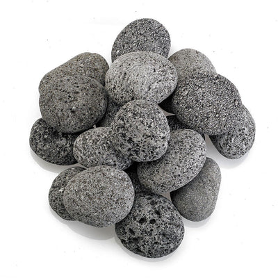 American Fire Glass 20 Pound 1 to 2 Inch Thick Tumbled Lava Stones, Black/Gray