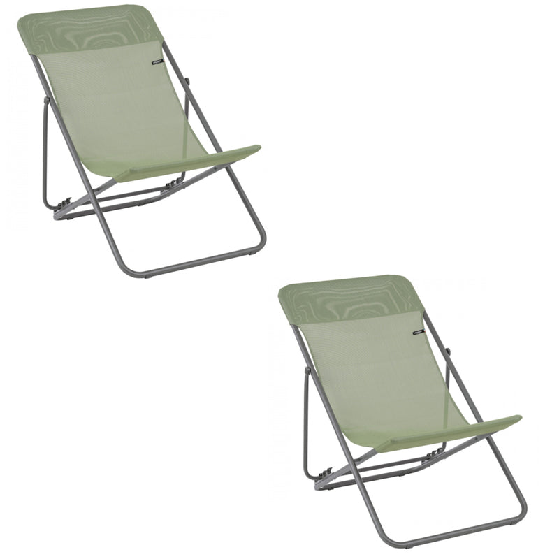 Lafuma Maxi Transat Folding Camping Steel Mesh Sling Chair, Moss Green (2 Pack)
