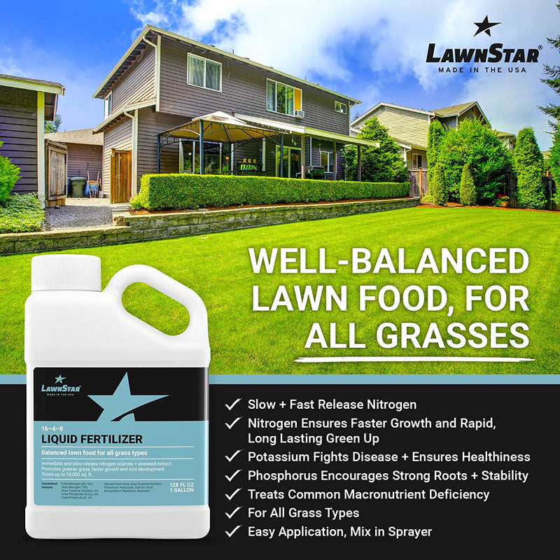 LawnStar 16-4-8 Balanced Nutrient Liquid Fertilizer for All Grass Types, 1 Gal