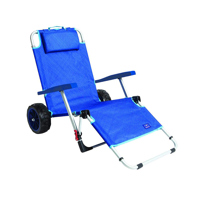 Mac Sport 2-in-1 Beach Camping Folding Lounger Chair & Wagon Cart w/ Locks, Blue - VMInnovations