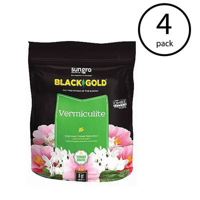 SunGro Black Gold Natural and Organic Vermiculite Potting Mix, 8 Qt Bag (4 Pack)
