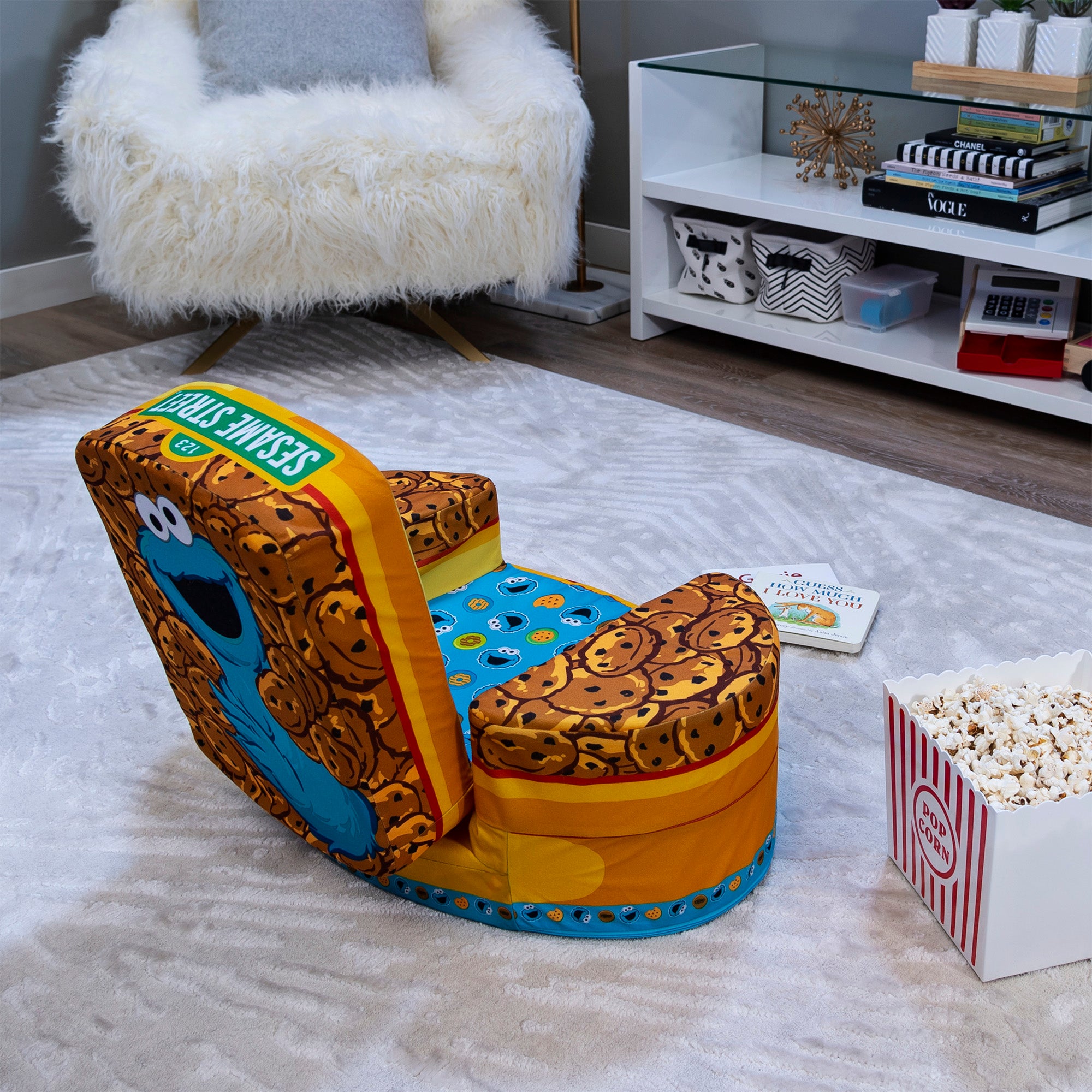 Marshmallow Furniture Flip-See-Do Comfy Foam Toddler Kid's Chair, Cookie Monster - VMInnovations