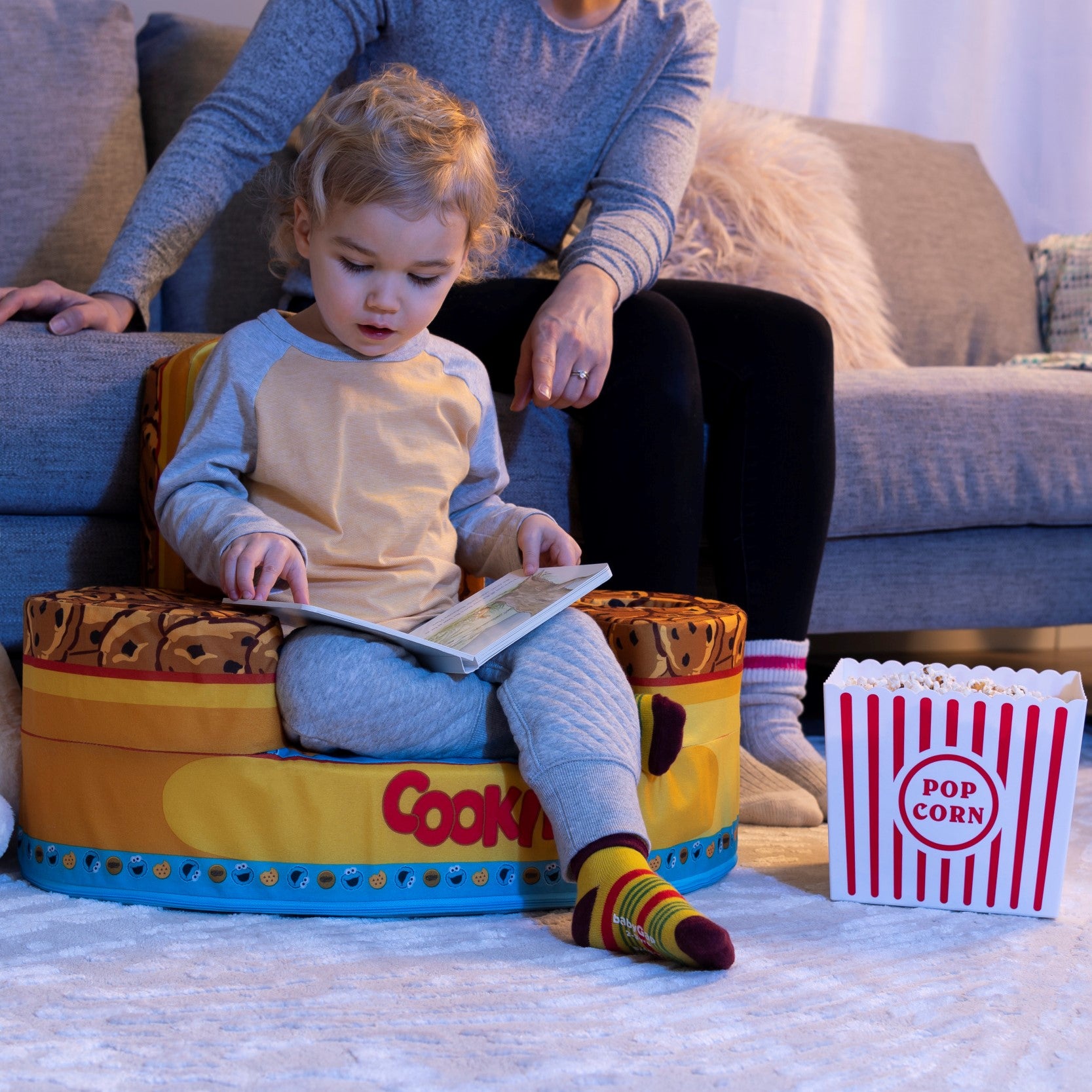 Marshmallow Furniture Flip-See-Do Comfy Foam Toddler Kid's Chair, Cookie Monster - VMInnovations