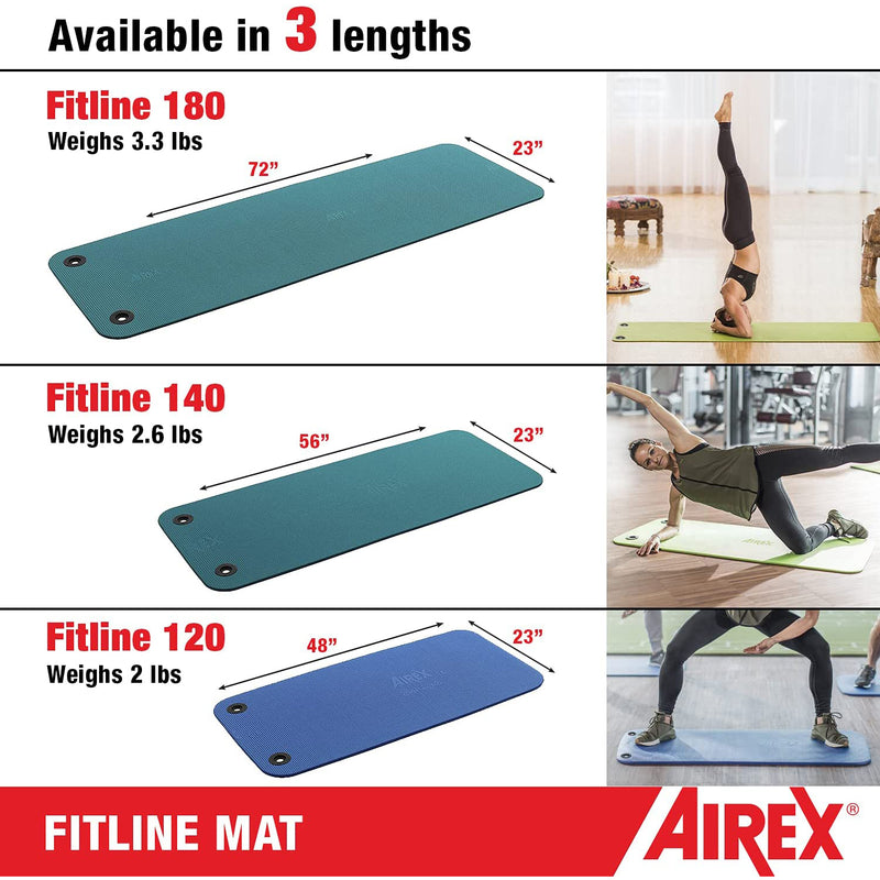 AIREX Fitline 120 Closed Cell Foam Fitness Mat w/ Grommets for Yoga & More, Blue