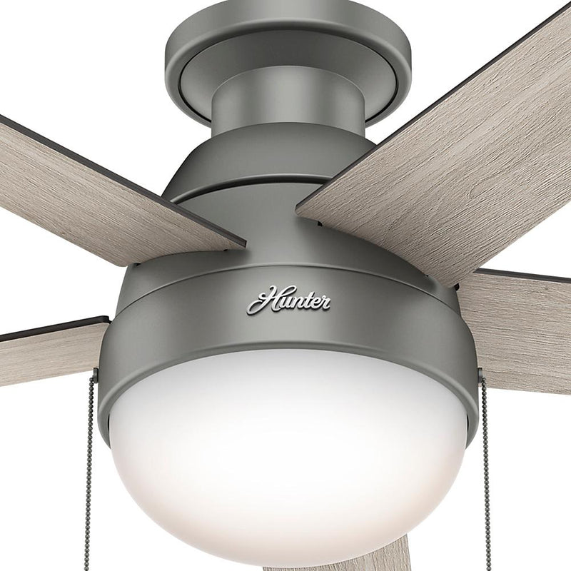 Hunter Anslee 46" 5 Home Ceiling Fan with LED Light and Pull Chain, Matte Silver