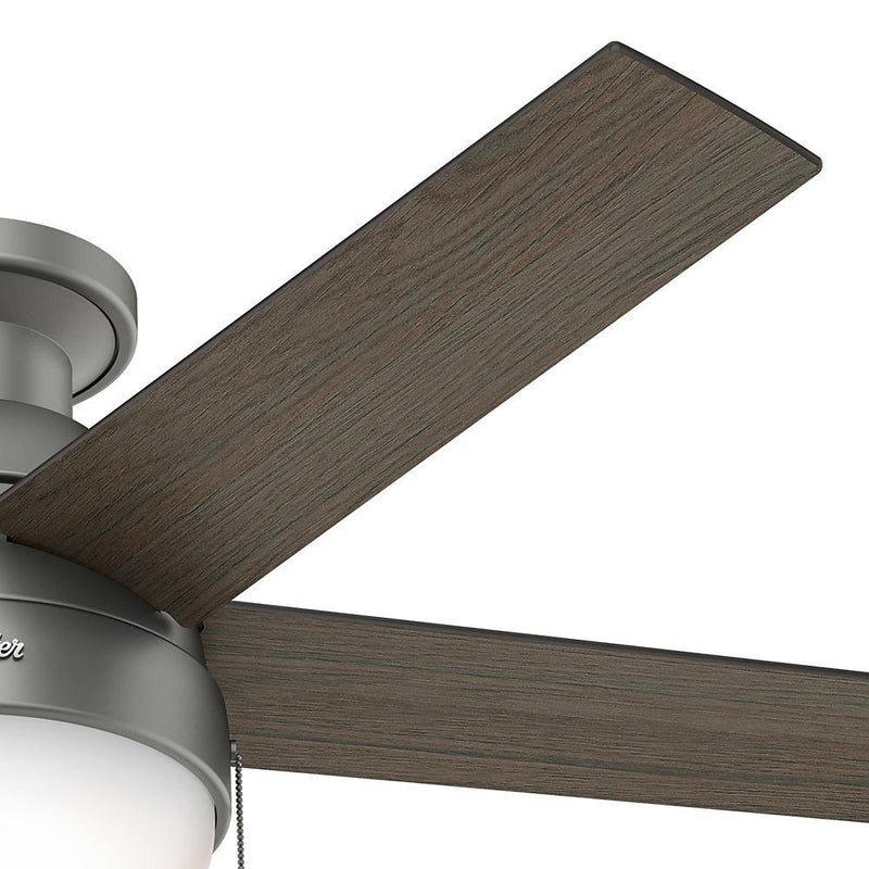 Hunter Anslee 46" Low Profile Ceiling Fan with LED Light and Pull Chain, Silver