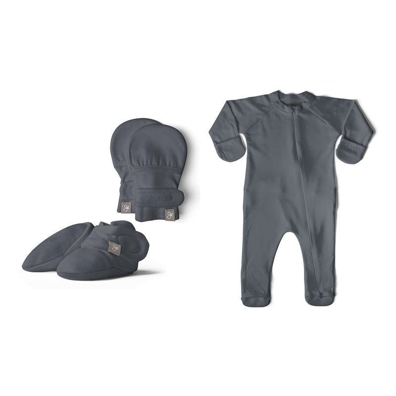 Goumikids 0-3M Baby Footie Pajamas Bundle with Infant Mittens & Bootie, Midnight