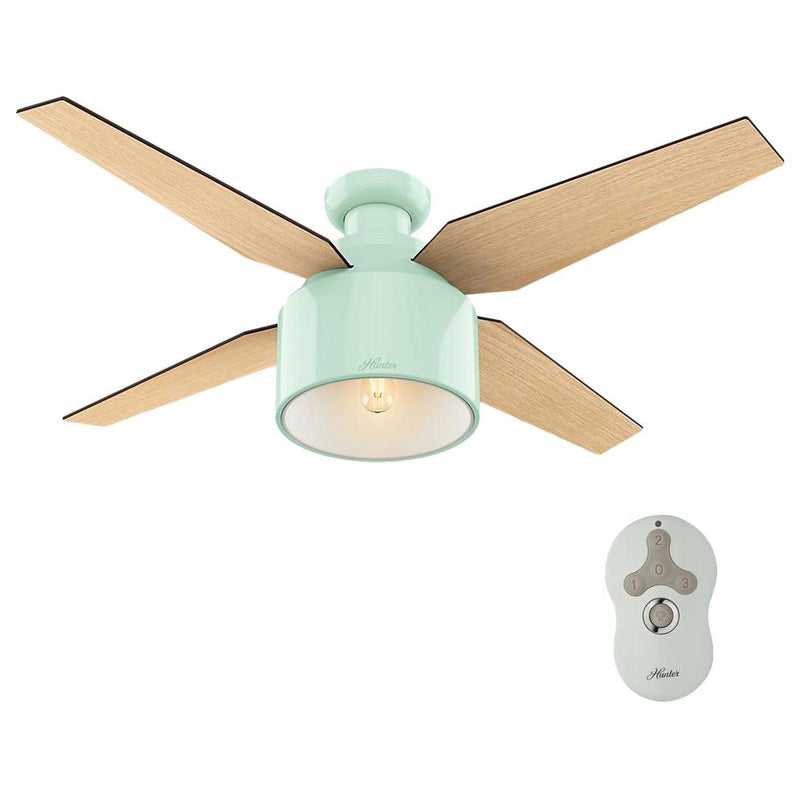 Hunter 52 Inch Cranbrook Low Profile Fresh White Ceiling Fan with Light & Remote