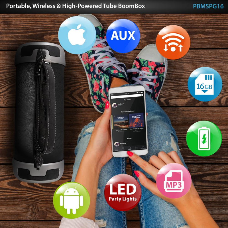 Pyle PBMSPG16 75 Watt Portable Bluetooth Wireless BoomBox Speaker Stereo, 2 Pack