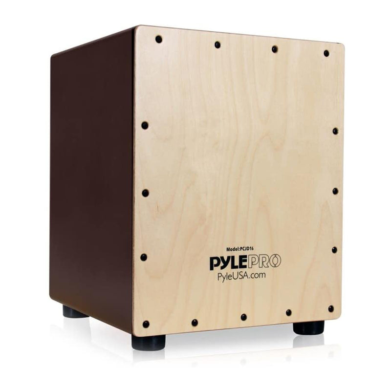 Pyle Wooden Stringed Acoustic Cajon Drum Box Percussion Hand Instrument, Brown
