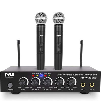 Pyle PDKWM806B Bluetooth UHF Wireless Dual Microphone System w/ 2 Handheld Mics