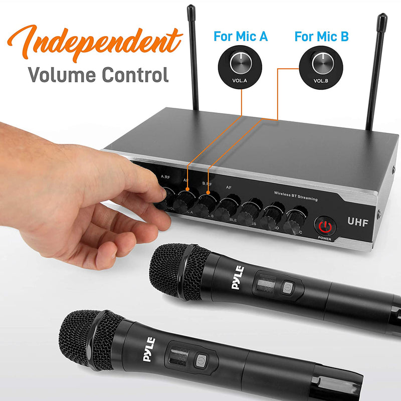 Pyle PDWM2125 Portable Bluetooth Wireless Microphone System with 2 Handheld Mics