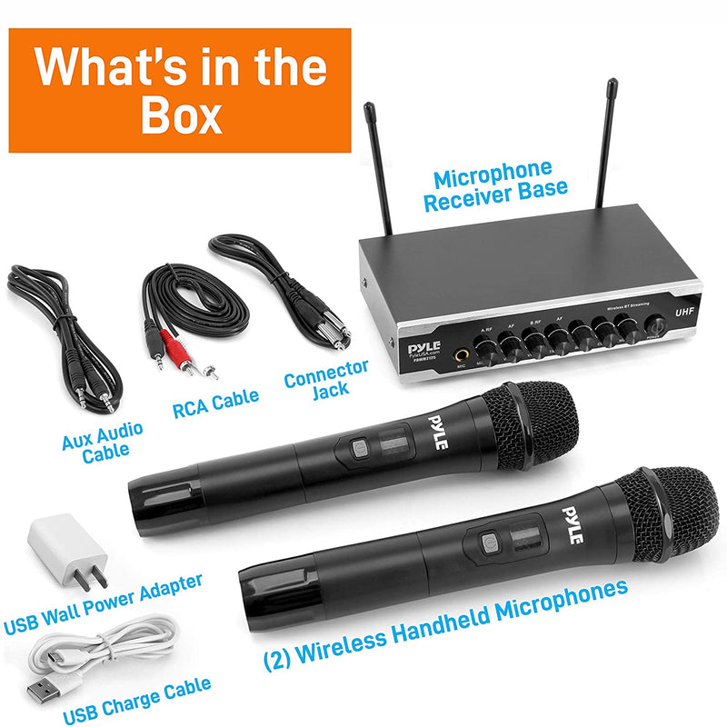 Pyle PDWM2125 Portable Bluetooth Wireless Microphone System with 2 Handheld Mics