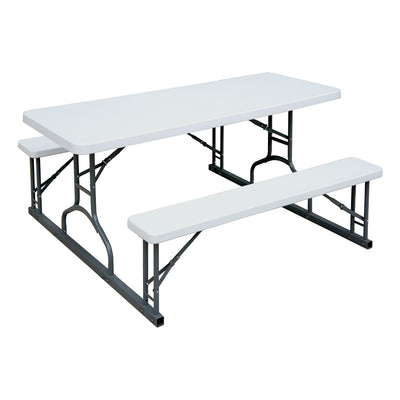 Plastic Development PIC345 Steel Frame 6' Picnic Outdoor Table with Bench, White