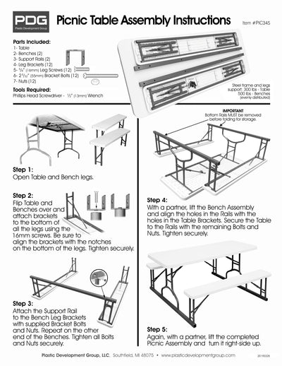 Plastic Development PIC622 Steel Frame 6' Picnic Outdoor Table with Bench, Brown