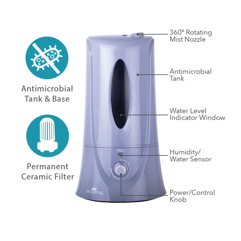 Air Innovations 1.1 Gallon Cool Mist Humidifier for Medium Rooms, Platinum(Used)