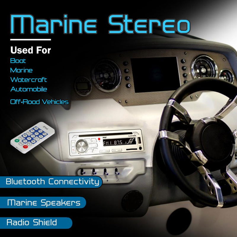 Pyle Marine Bluetooth Stereo Receiver & 6.5 Inch Speaker Pair with Remote, White
