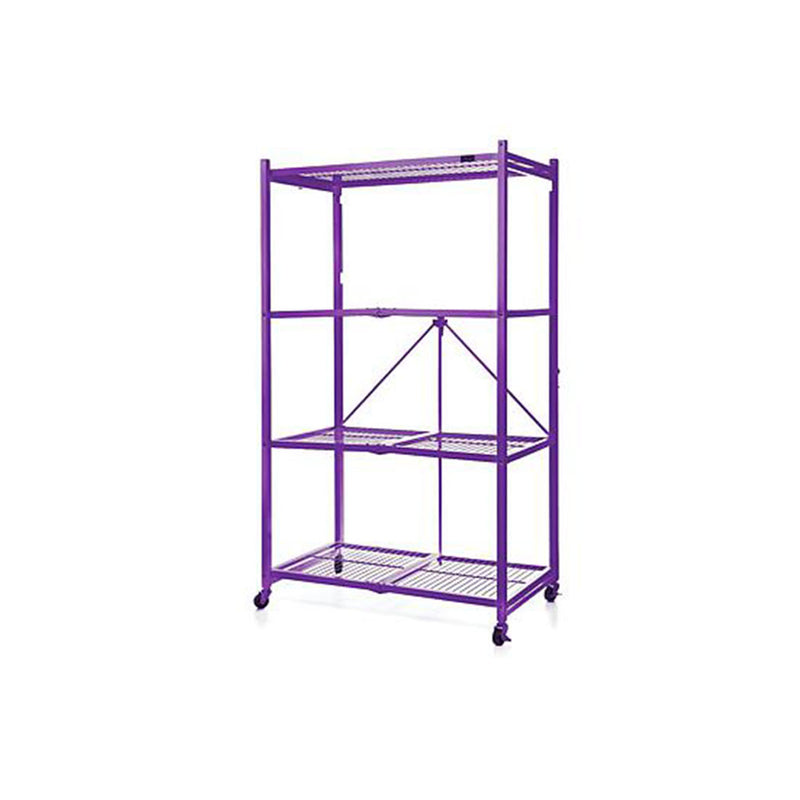 Origami Wheeled 4-Shelf 21 x 36 x 60 In Folding Metal Steel Wire Shelving Purple