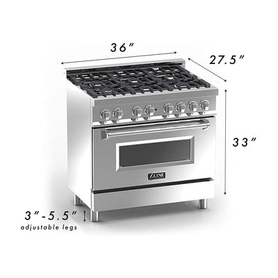 ZLINE 36 Inch Professional Dual Fuel Gas Range Electric Oven, Stainless Steel