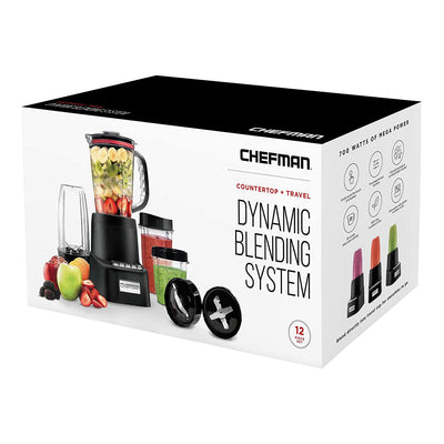 Chefman 3 Speed 12 Piece Blending System w/ Personal To Go Tumblers Set, Black