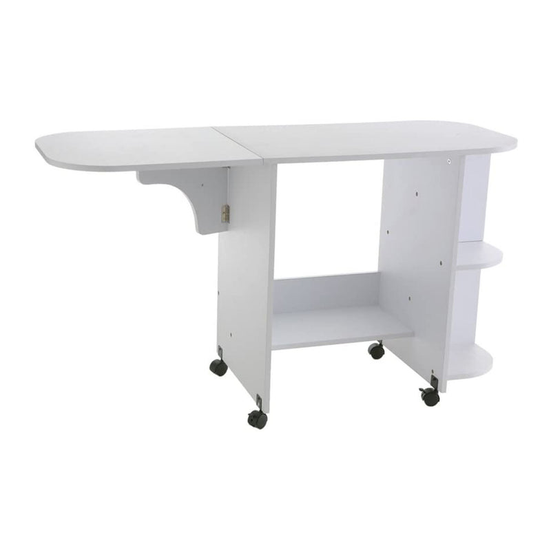 SEI Furniture Eaton Expandable Rolling Wooden Craft Station Sewing Table, White