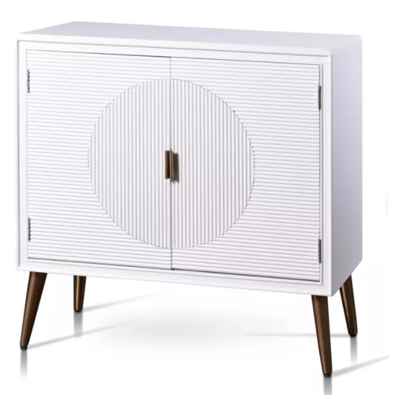 StyleCraft Milo Double Door Wood Storage Bedroom Nightstand Cabinet, Satin White