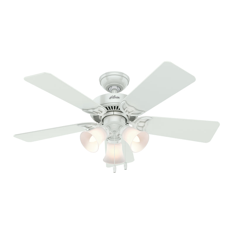 Hunter 44 Inch Quiet Breeze Fresh White Ceiling Fan with Pull Chain and Light