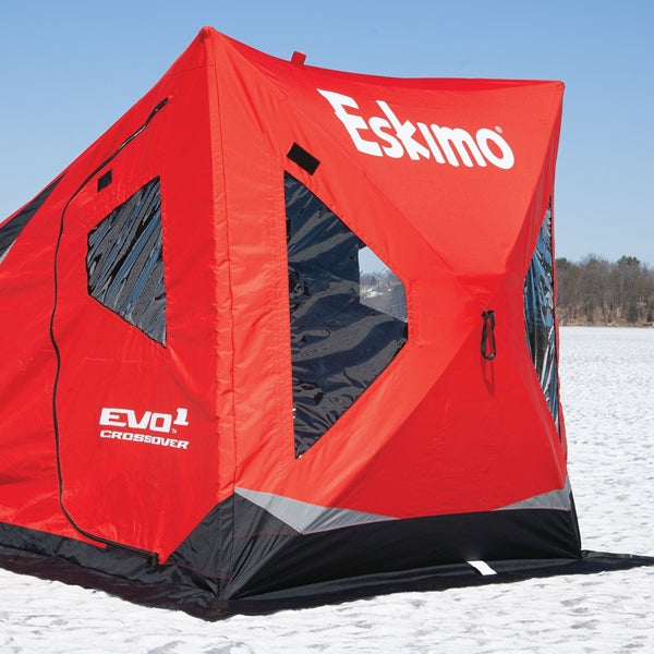 Eskimo 22100 Evo Crossover 1-Person Flip-Style Ice Fishing Tent Shelter, Red