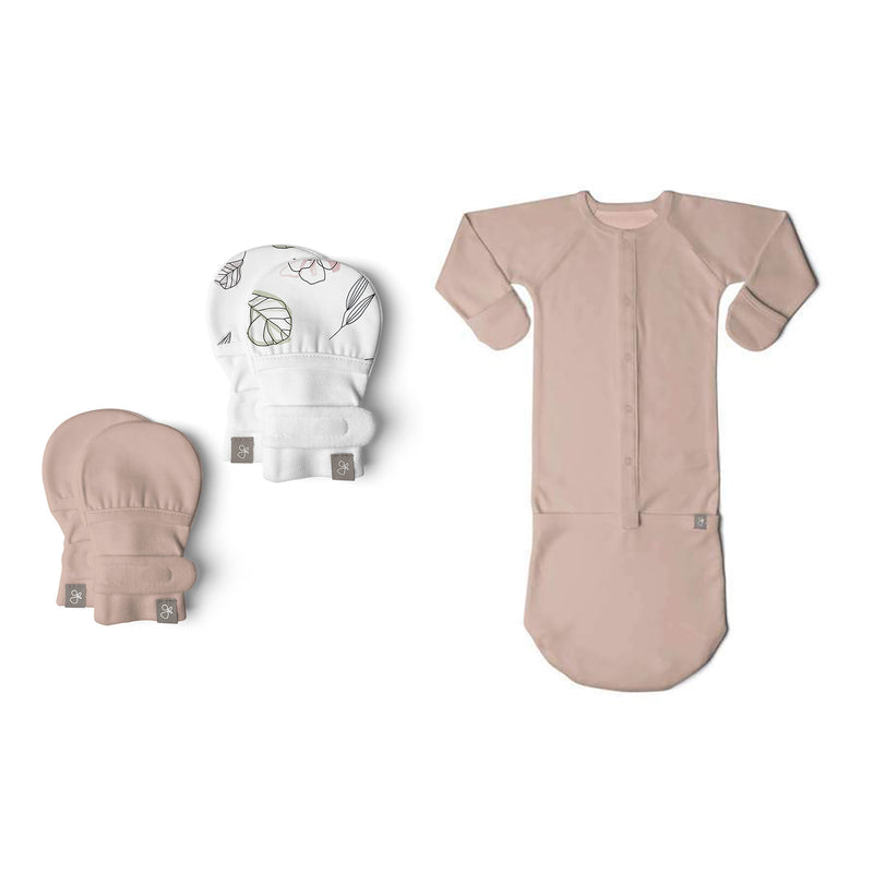 Goumikids 0-3M Baby Sleeper Gown Pajamas and No Scratch Infant Mittens (2 Pairs)