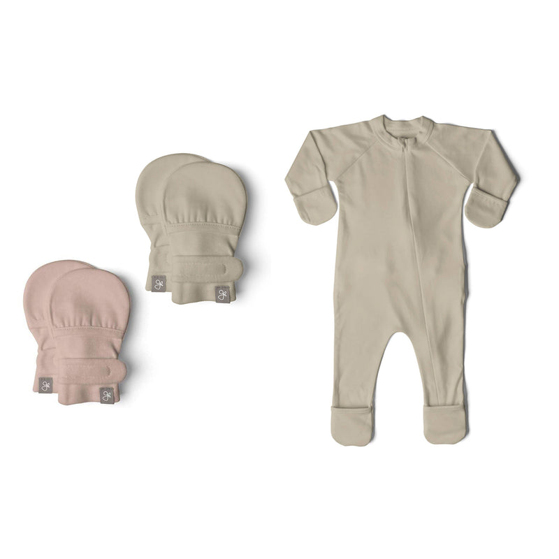 Goumikids 0-3M Baby Footie Pajamas & No Scratch Infant Mittens (2 Pairs)
