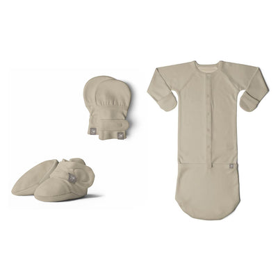 Goumikids 0-3M Baby Night Gown Bundle w/ Soft Infant Mittens and Bootie, Soybean