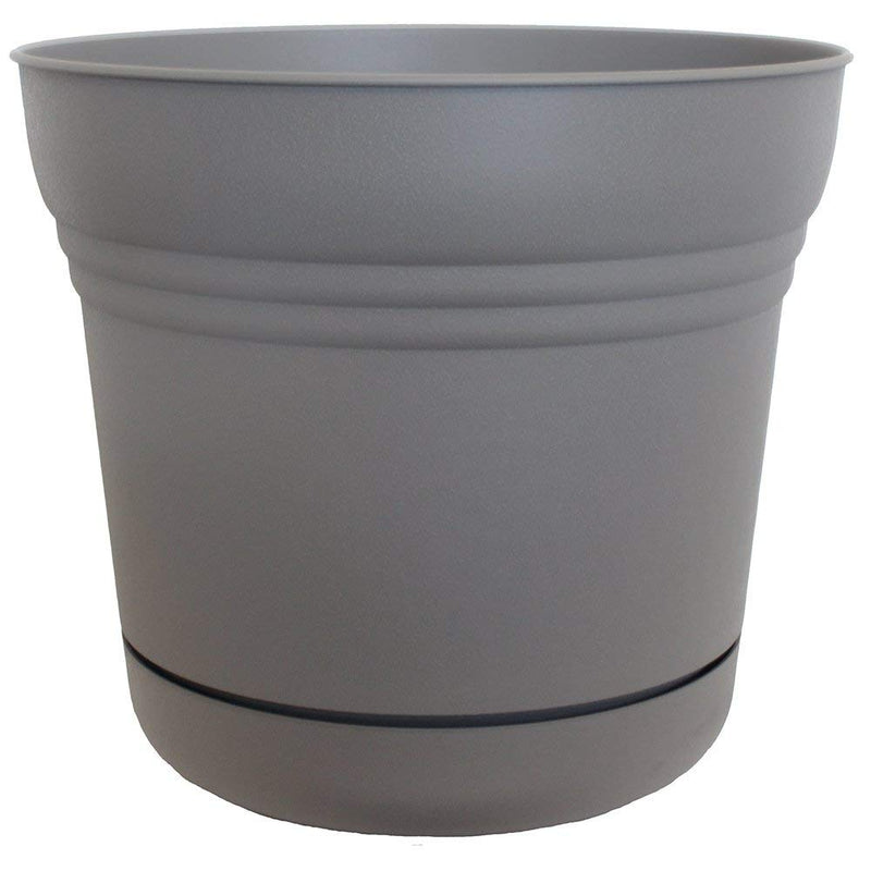 Bloem Saturn 14 Inch Plastic Planter Flower Pot with Saucer, Peppercorn (2 Pack)