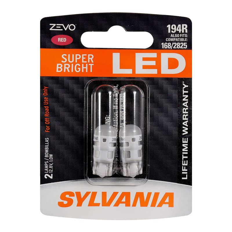 Sylvania Zevo 194 Red T10 LED Bright Interior Exterior Light Bulb Set (2 Pack)
