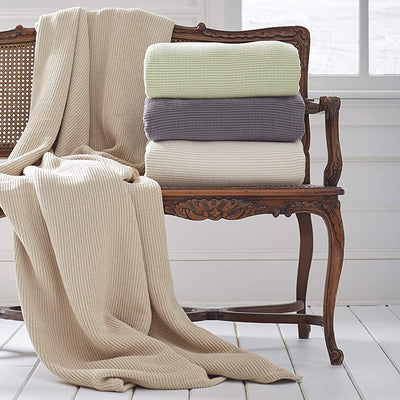 Grund Sea Pines 70x50" Organic Woven Knit Cotton Ultra Soft Throw Blanket, Ivory