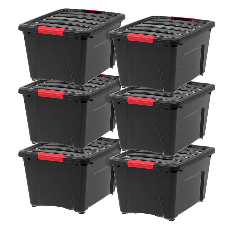 IRIS 32 Quart Stack and Pull Storage Container Box Bin System w/ Lids (12 Pack)