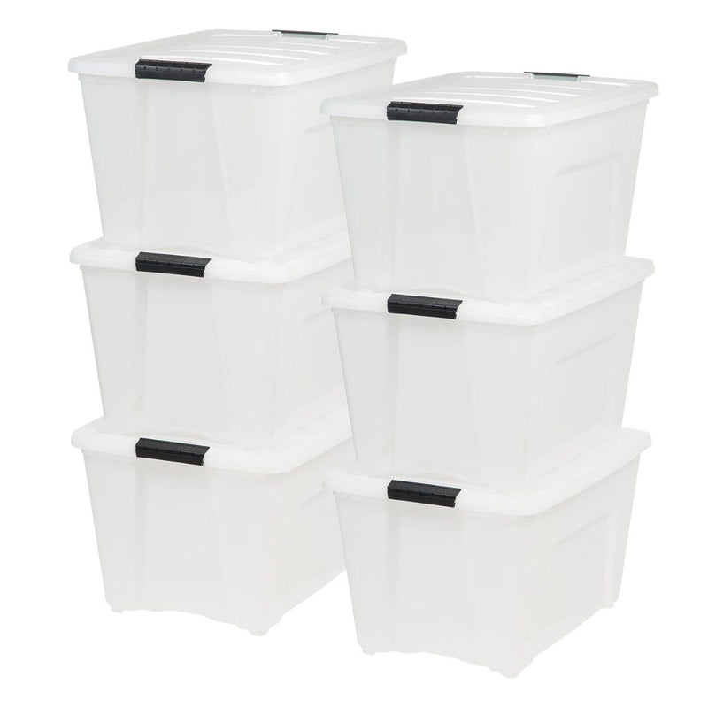 IRIS 53 Qt Stack & Pull Storage Lidded Container Box Bin System, Pearl (12 Pack)