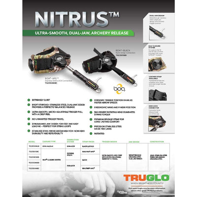 TRUGLO NITRUS Black Ultra Hunting Dual Jaw Archery Bow Quick Release Wrist Strap