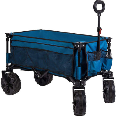 Timber Ridge Beach Garden Camping Folding Wagon Utility Cart w/Cupholder, Blue
