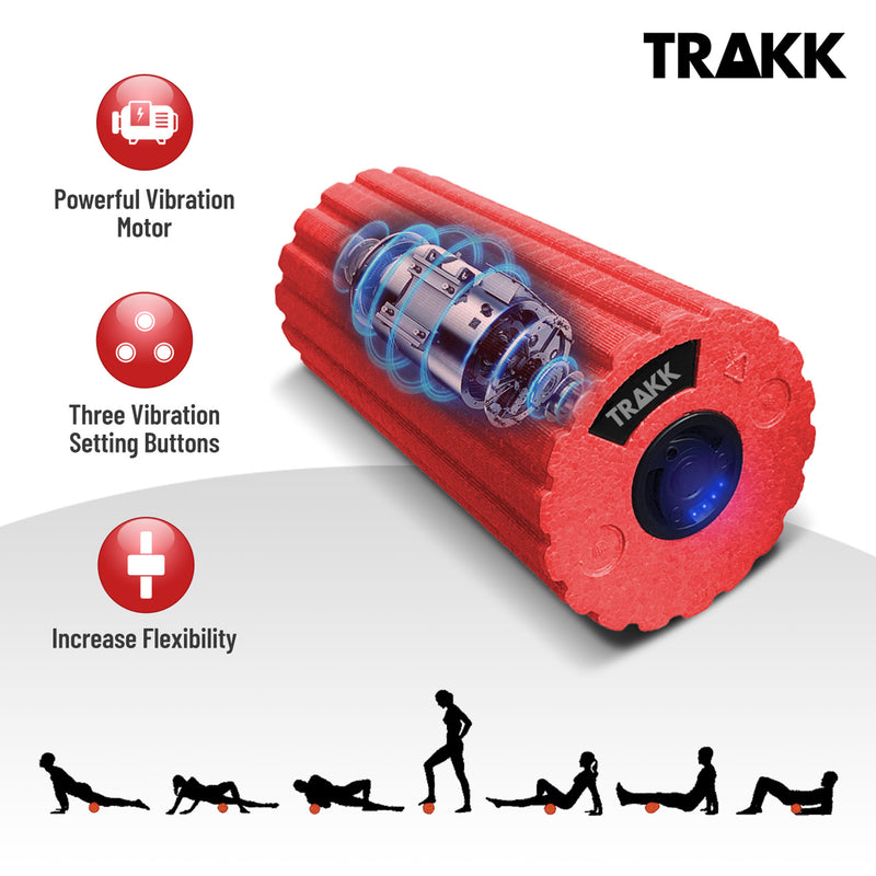 TRAKK Barrel Roller 4 Speed Rechargeable Deep Tissue Massage Foam Roller, Red