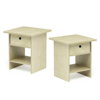 Furinno EX Home Living Nightstand Side Table, Cream Faux Marble/Ivory (2 Pack)