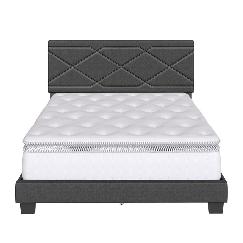 Boyd Sleep Boullion Linen Upholstered Queen Platform Bed Frame, Charcoal Grey