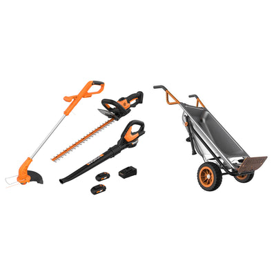 WORX 2-in-1 Trimmer & Edger Lawn Equipment Combo and WG050 Aerocart Wheelbarrow