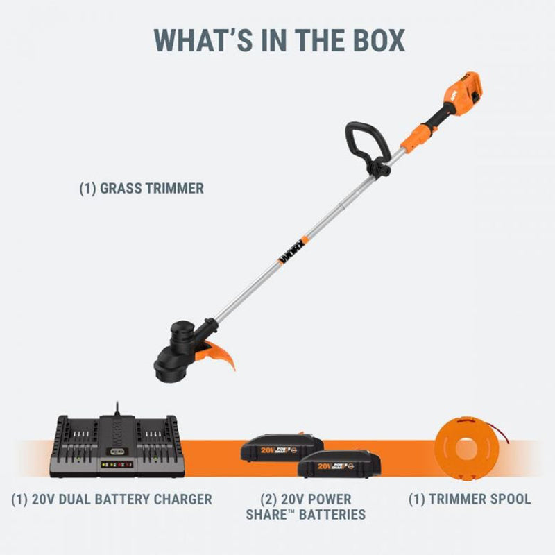WORX WG183 13 Inch Cordless String Trimmer with Battery Charger, Black & Orange